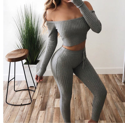 Women’s Sexy Off the Shoulder Track Suit Set