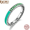 BAMOER 925 Sterling Silver Radiant Hearts Bright Mint Enamel & Royal Green Crystals Women Ring