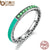 BAMOER 925 Sterling Silver Radiant Hearts Bright Mint Enamel & Royal Green Crystals Women Ring